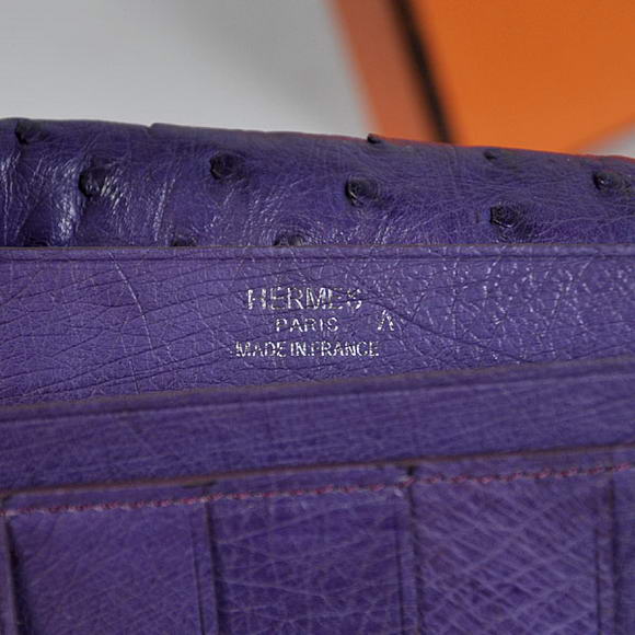 High Quality Hermes Bearn Japonaise Ostrich Leather BI-Fold Wallet H208 Purpl Fake